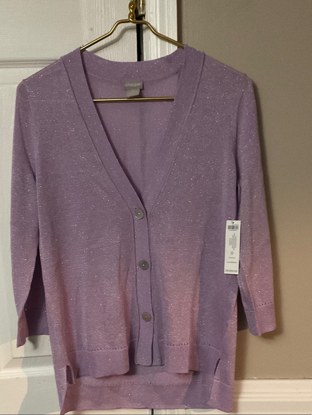Chico's Sparkle Lavender Button-Front Cardigan